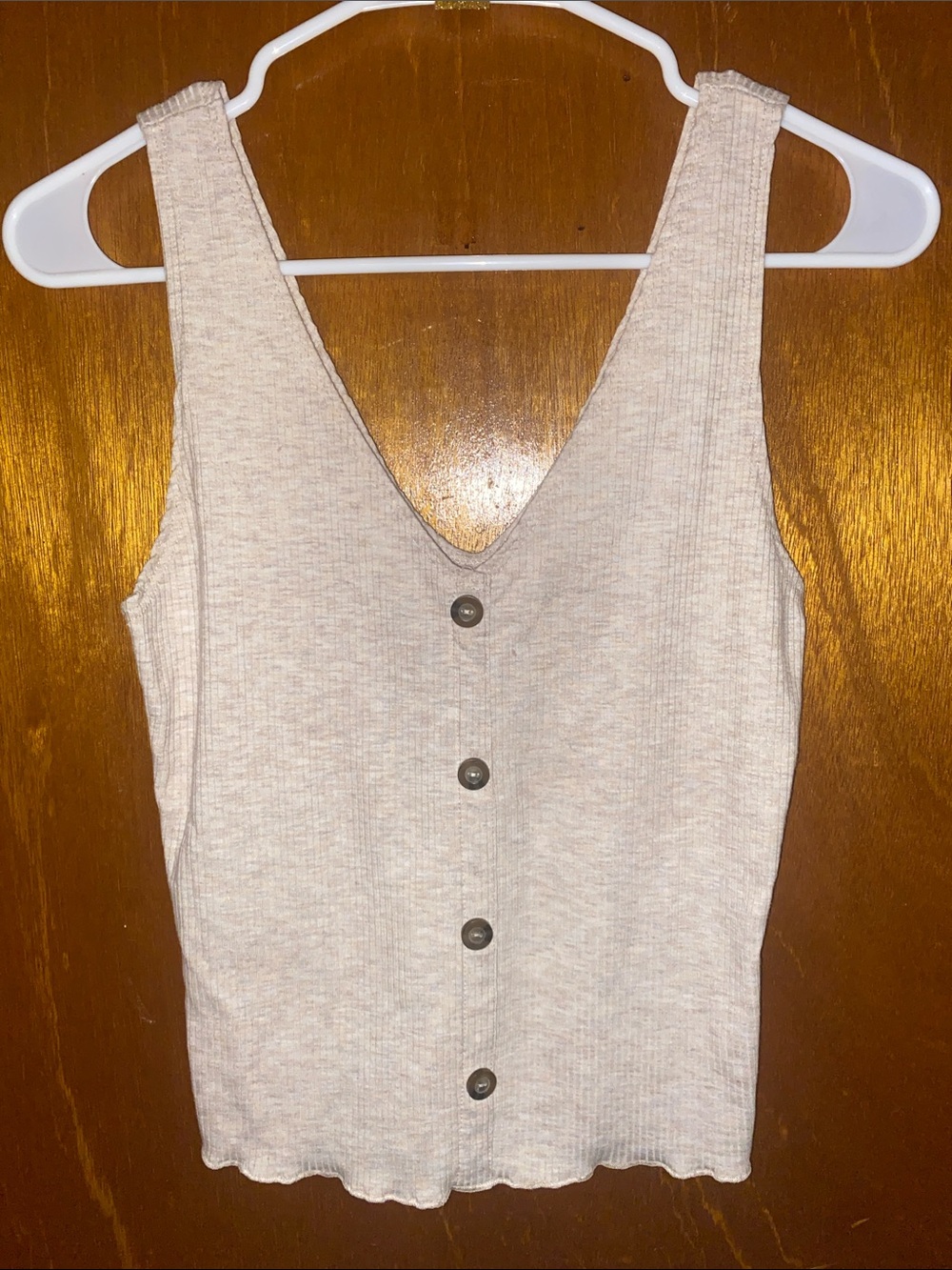 Caution To The Wind Beige Ribbed Button-Front Tank